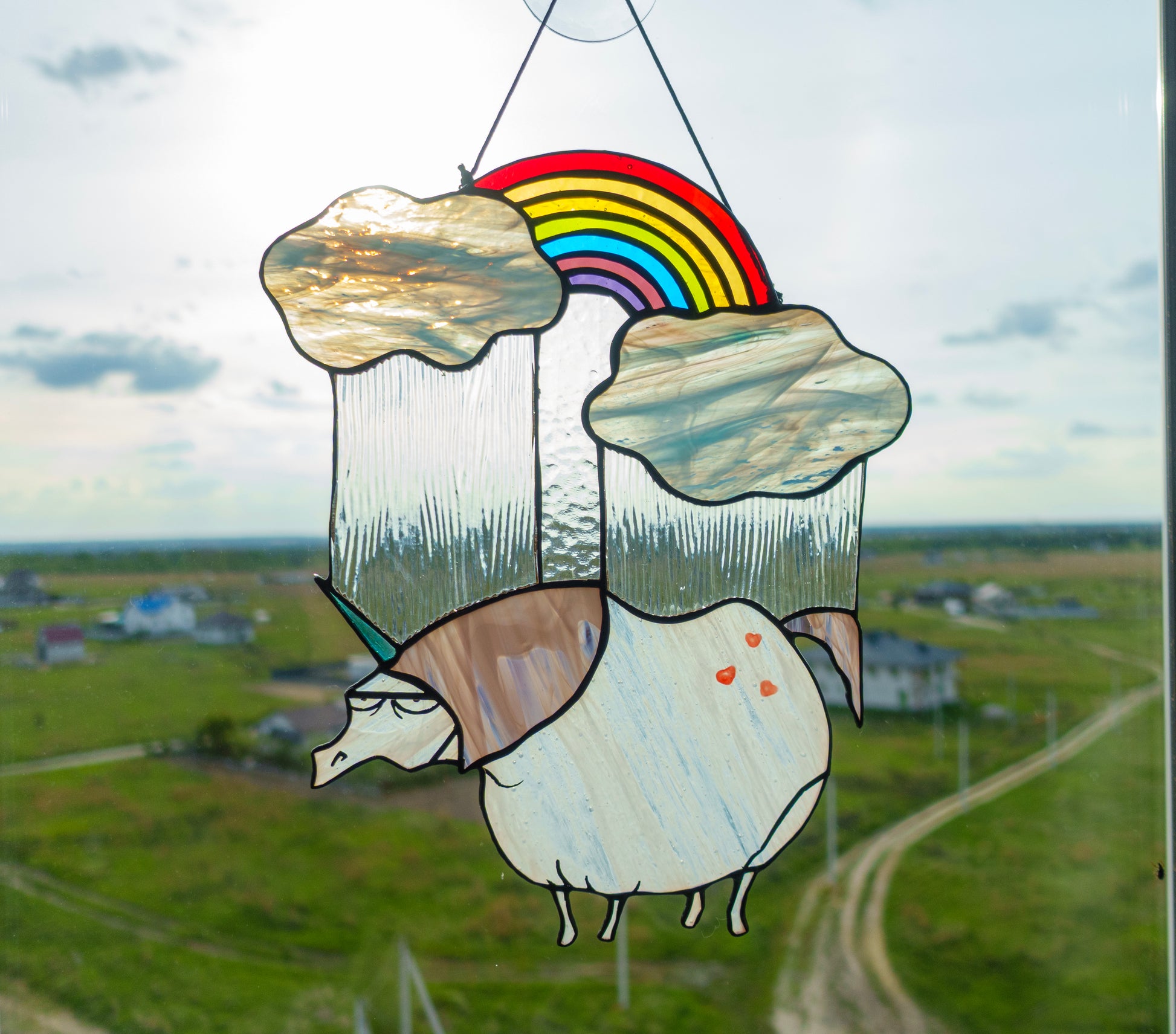 Sad Unicorn Handmade Stained Glass Suncatcher — Funny Rainbow Window Decor Quirky Gift