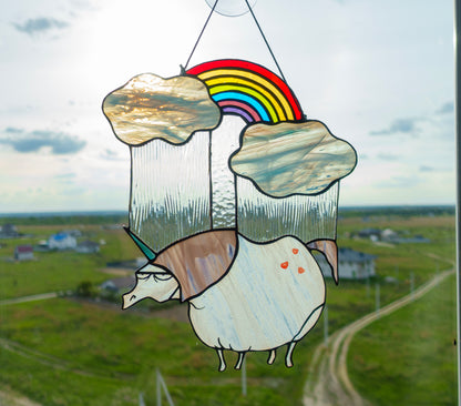 Sad Unicorn Handmade Stained Glass Suncatcher — Funny Rainbow Window Decor Quirky Gift