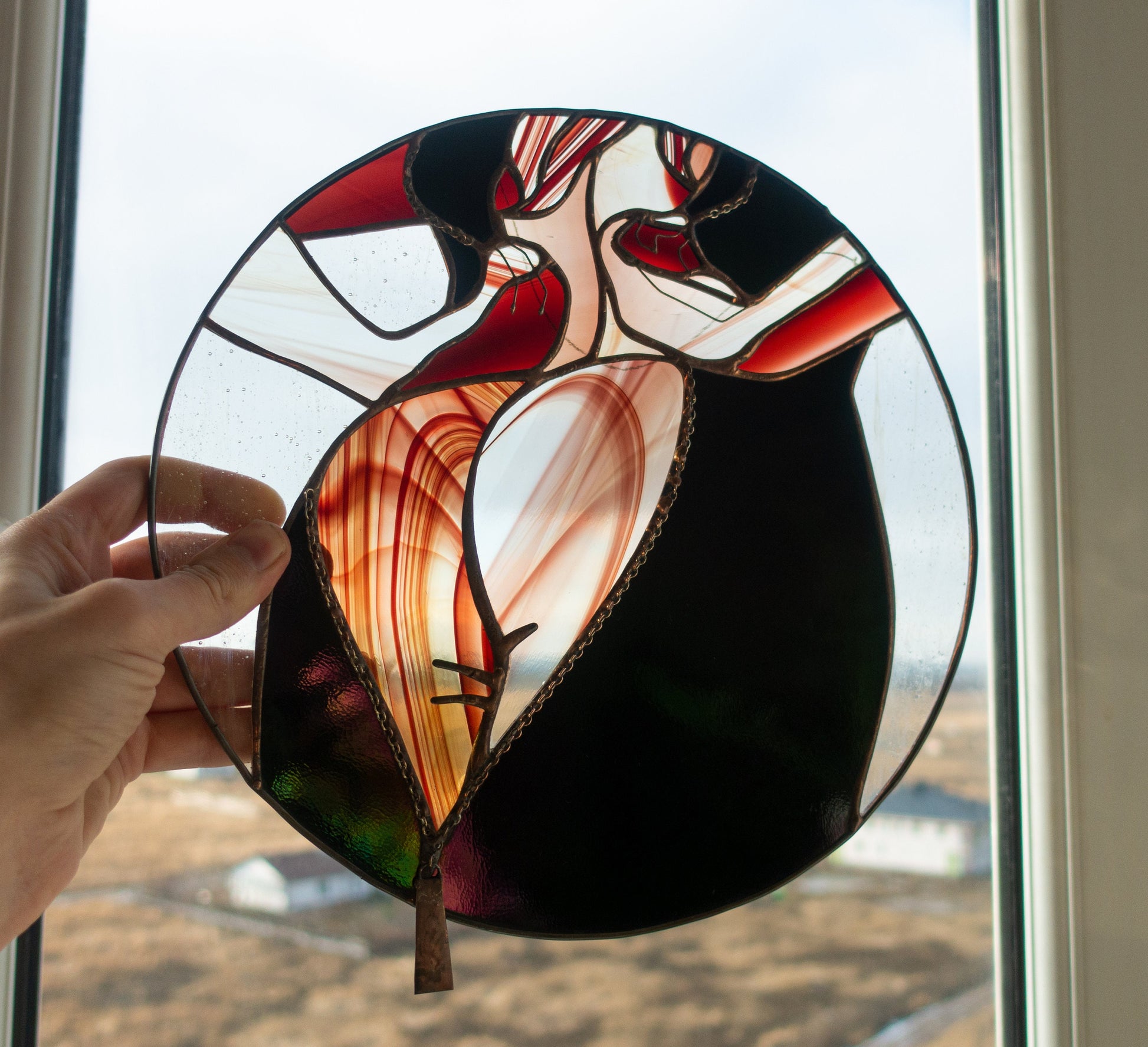Stained glass woman panel hanging in window — unique gift for her, fine art home decor, Mojoartglass