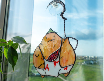 Horror zombie suncatcher hanging in window — 150×120mm, dark fantasy home decor

